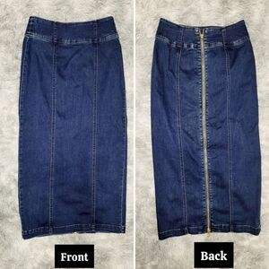 New York & Company, Zip-Back Denim Midi Pencil Skirt, Size 2